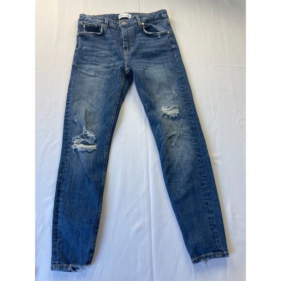 Zara Skinny Jeans Womens Size 8 Blue Medium Wash Denim Distressed Casual Pockets - Picture 1 of 6
